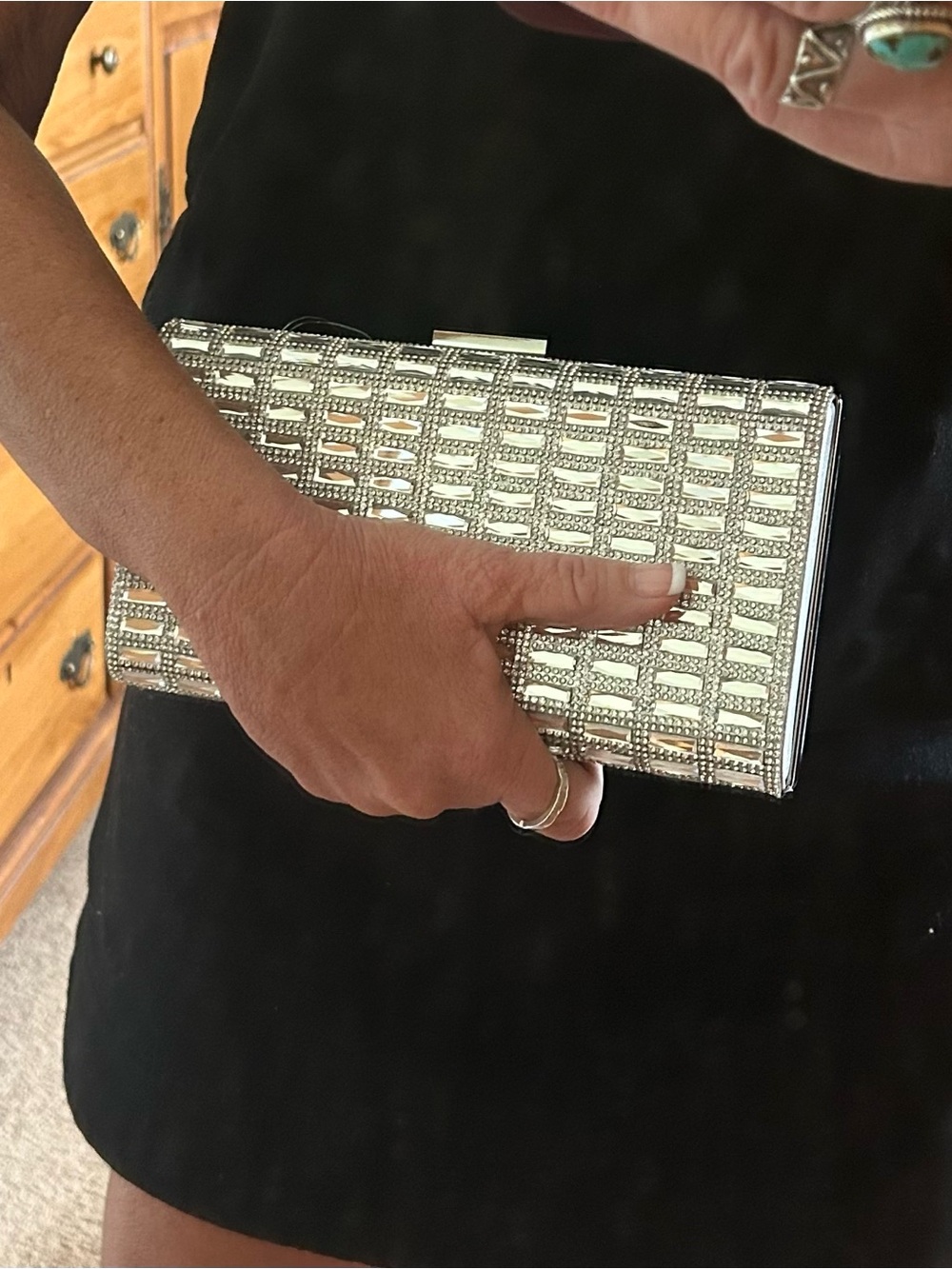 Gunne Sax by Jessica McClintock Silver Crystal Evening Clutch